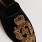 Black Velvet Gold Crown Mens Loafers Shoes