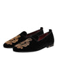 Black Velvet Gold Crown Mens Loafers Shoes