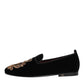 Black Velvet Gold Crown Mens Loafers Shoes