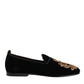 Black Velvet Gold Crown Mens Loafers Shoes