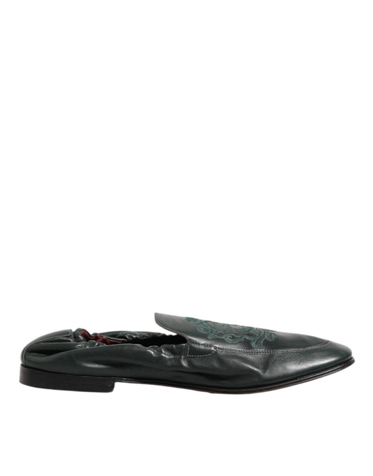 Green Leather Slip On Men Flat Loafers Shoes