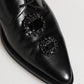 Black Leather Jeweled Crystals Derby Shoes