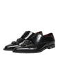 Black Leather Jeweled Crystals Derby Shoes