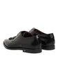 Black Leather Jeweled Crystals Derby Shoes