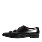 Black Leather Jeweled Crystals Derby Shoes