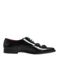 Black Leather Jeweled Crystals Derby Shoes