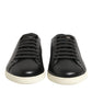 Black Leather Lace Up Low Top Sneakers Shoes