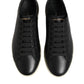 Black Leather Lace Up Low Top Sneakers Shoes