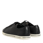 Black Leather Lace Up Low Top Sneakers Shoes