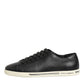 Black Leather Lace Up Low Top Sneakers Shoes