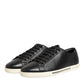 Black Leather Lace Up Low Top Sneakers Shoes