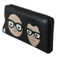 Black Leather #DGFAMILY Zipper Continental Mens Wallet