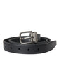 Black Leather Silver Metal Buckle Men Belt