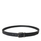 Black Leather Silver Metal Buckle Men Belt