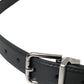 Black Leather Silver Metal Buckle Men Belt