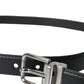 Black Leather Silver Metal Buckle Men Belt