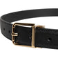 Black Calfskin Leather Gold Metal Buckle Belt