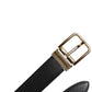 Black Calfskin Leather Gold Metal Buckle Belt