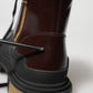 Maroon Leather Mid Calf Biker Boots Shoes