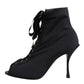 Black Stiletto Heels Lace Up Boots Shoes