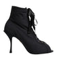 Black Stiletto Heels Lace Up Boots Shoes