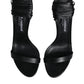 Black Leather Stiletto Heels Sandals Shoes