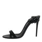 Black Leather Stiletto Heels Sandals Shoes