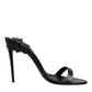 Black Leather Stiletto Heels Sandals Shoes
