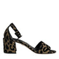 Gold Leopard Ankle Strap Heels Sandals Shoes