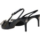 Black Patent Leather Crystal Slingback Shoes