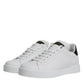 White Black Leather Low Top Sneakers Shoes