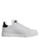 White Black Leather Low Top Sneakers Shoes