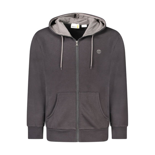 Black Cotton Men Sweater with Hood and Zip