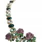 Gold Brass Link Chain Rose Petal Crystal Necklace