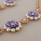 Gold Tone Floral Crystals Purple Embellished