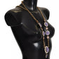 Gold Tone Floral Crystals Purple Embellished