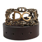 Brown Leather Baroque DG Gold Buckle Men Belt