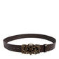 Brown Leather Baroque DG Gold Buckle Men Belt