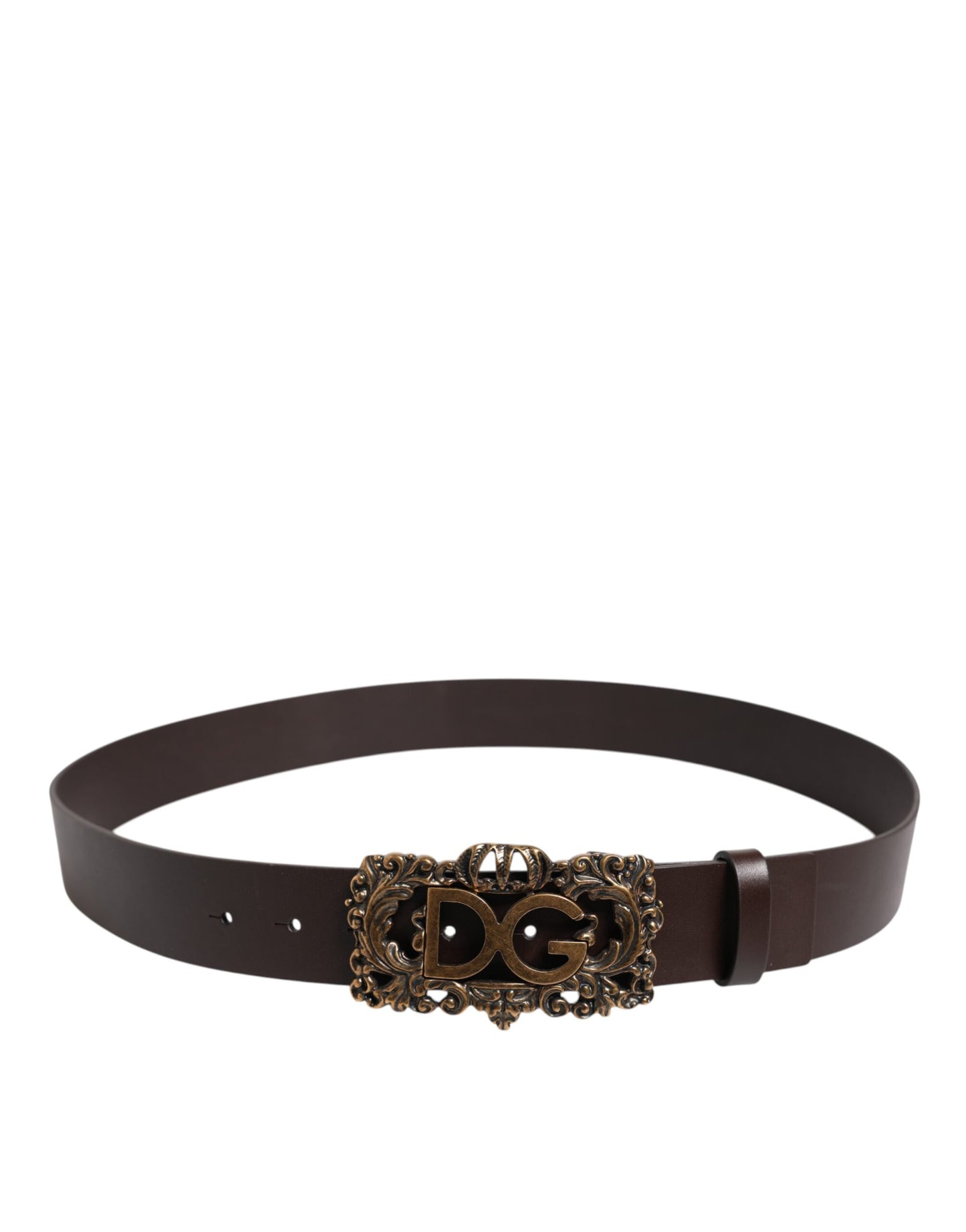 Brown Leather Baroque DG Gold Buckle Men Belt