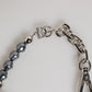Silver Tone Chain Lobster Clasp Logo Gray Pearls Bracelet