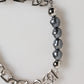 Silver Tone Chain Lobster Clasp Logo Gray Pearls Bracelet