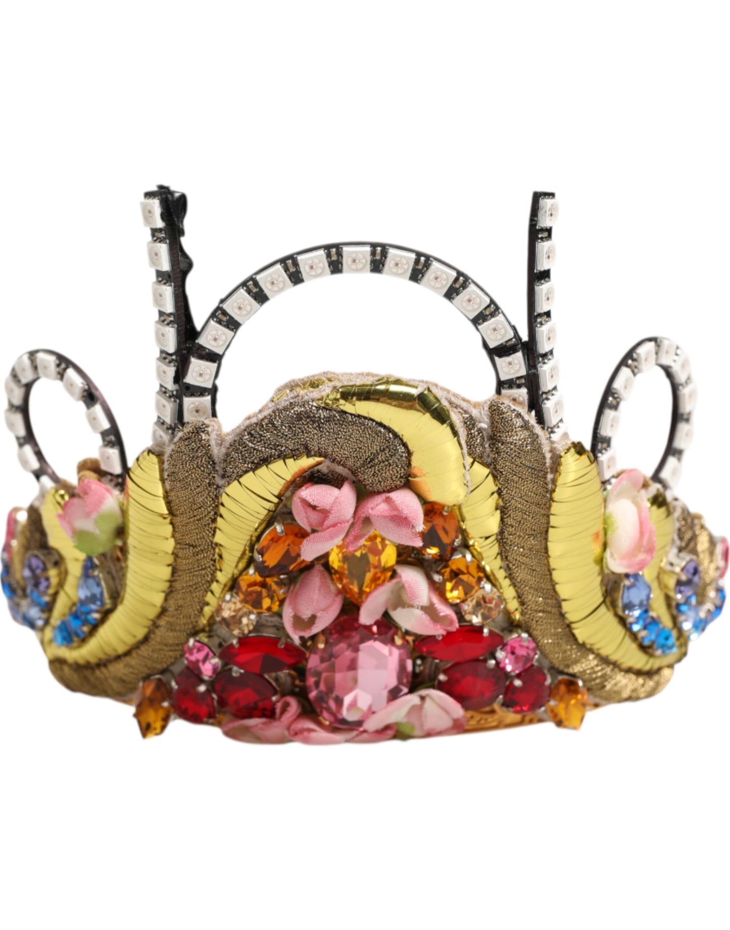 Gold Brass Crystal Embellished Headpiece Crown Diadem Tiara