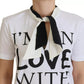 White Cotton LOVE Print Top Blouse T-shirt