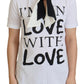 White Cotton LOVE Print Top Blouse T-shirt