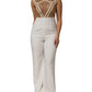 White Beige Mesh Crystal Embellished Sleeveless Jumpsuit