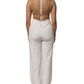 White Beige Mesh Crystal Embellished Sleeveless Jumpsuit