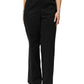 Black Wool Blend Pinstripe Straight Leg Pants