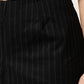 Black Wool Blend Pinstripe Straight Leg Pants