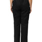 Black Wool Blend Pinstripe Straight Leg Pants