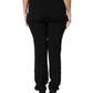 Black Viscose Acetate Blend Straight Leg High Waist Pants
